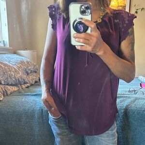 Chic Plum Lace Sleeve Blouse